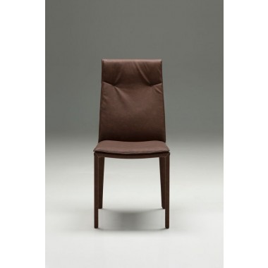 Harris Dining Chair Brown Full Leatherette Wrap with White Stitching Set of 2 - Front
