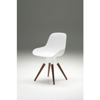 Iztuzu Dining Chair White Fiberglass with Walnut Legs Set of 2