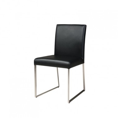 Tate Dining Chair Black Leatherette with Brushed Stainless Steel - Angled