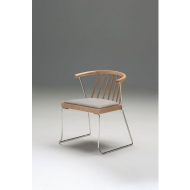 Walker Dining Chair Ash Solid Wood Back and Seat Frame with Polished Stainless Steel