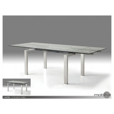 Mobital Cantro Extending Dining Table Clear Glass with Brushed/Polished Stainless Steel Hover