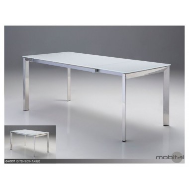 Mobital Ghost Extending Dining Table White Glass with Polished Stainless Steel Hover