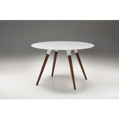 Mobital Iztuzu 29" Round Dining Table White Solid Surface with Walnut Base Hover