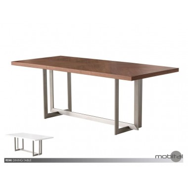 Mobital Remi Dining Table Natural Walnut/Matte White with Brushed Stainless Steel Hover