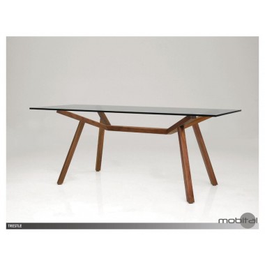 Trestle Dining Table Clear Glass with Solid American Walnut 