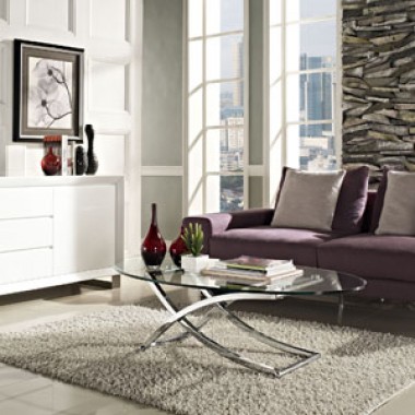 Modway Criss Coffee Table in Silver Clear