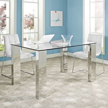 Modway Staunch Dining Table in Silver Clear