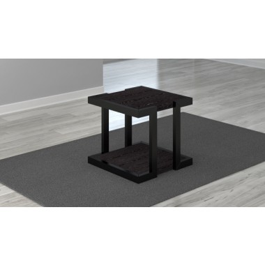 Furnitech 24" Art Deco End Table with Italian engineered Veneers and High Gloss Black Lacquer Solid wood Frame