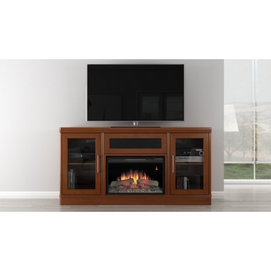Furnitech 70" Transitional TV Console w/ 25" Electric Fireplace-Light Cherry 