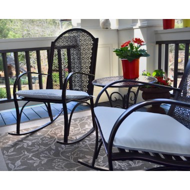 Tortuga Outdoor Garden Rocker and Bistro Set with Side Table Lifestyle