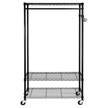 Oceanstar Garment Rack with Adjustable Shelves with Hooks - Black Hover