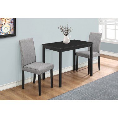Dining Set - 3pcs Set / Black / Grey Linen Parson Chairs