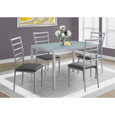 Dining Set - 5pcs Set / Silver / Frosted Tempered Glass
