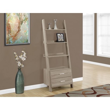 Bookcase - 69"h / Dark Taupe Ladder W/ 2 Storage Drawers