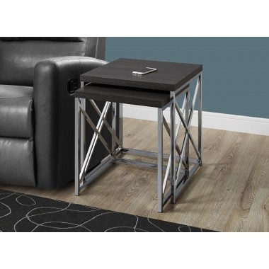 Nesting Table - 2pcs Set / Grey With Chrome Metal