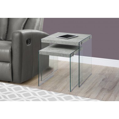Nesting Table - 2pcs Set / Grey Cement / Tempered Glass