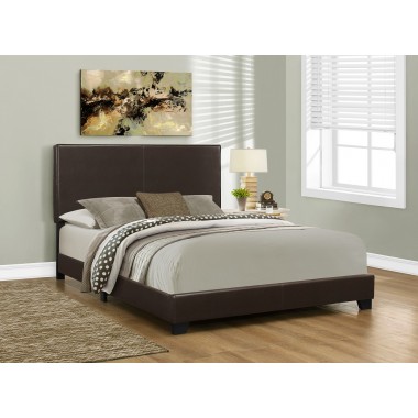 Bed - Queen Size / Dark Brown Leather-look Fabric