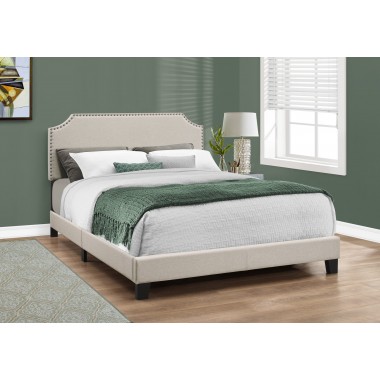 Bed - Queen Size Beige Linen With Chrome Trim