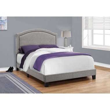 Bed - Full Size Grey Linen With Chrome Trim