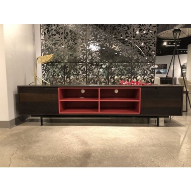 Cleveland Tv Unit In Smoke Oak Veneer And Red Shelf - Lifestyle
