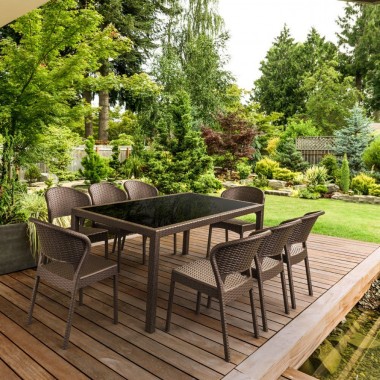 Compamia Daytona Wickerlook 9-Piece Glass Top Rectangle Dining Set - Brown