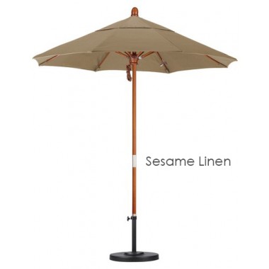 California Umbrella 7.5' Wood Market Umbrella Pulley Open Marenti Wood - Sunbrella