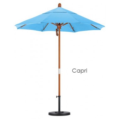 California Umbrella 7.5' Wood Market Umbrella Pulley Open Marenti Wood - Pacifica
