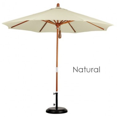 California Umbrella 9' Wood Market Umbrella Pulley Open Marenti Wood - Sunbrella Hover