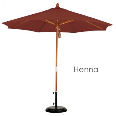 California Umbrella 9' Wood Market Umbrella Pulley Open Marenti Wood - Sunbrella Hover