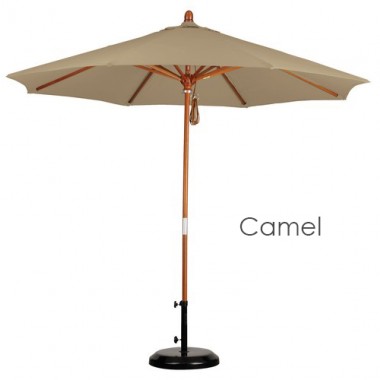 California Umbrella 9' Wood Market Umbrella Pulley Open Marenti Wood - Sunbrella