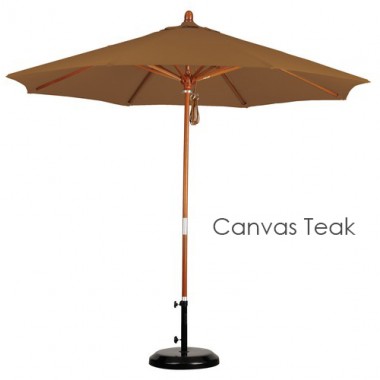 California Umbrella 9' Wood Market Umbrella Pulley Open Marenti Wood - Sunbrella Hover