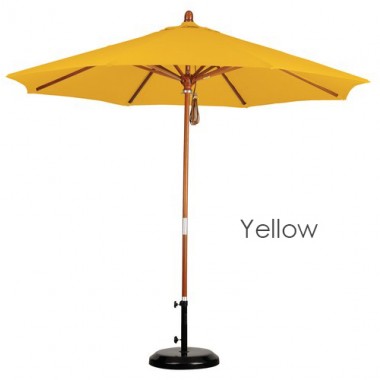 California Umbrella 9' Wood Market Umbrella Pulley Open Marenti Wood - Pacifica