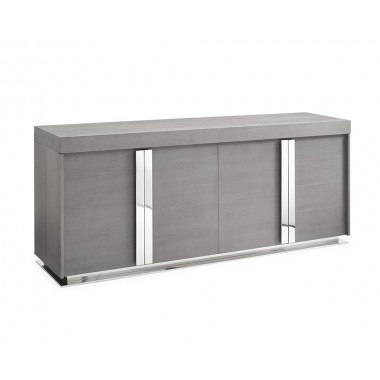 Whiteline Modern Living Maurice Buffet In Gray Oak Veneer/High Gloss White And Polished Stainless Steel Hover