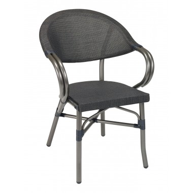 Powder Coated Aluminum Frame Arm Chair W/ Textilene Seat and Back - METRO A - Charcoal