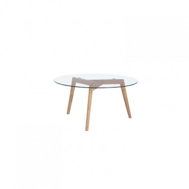 Diamond Sofa Monarch Round Cocktail Table w/ Oak Legs & Clear Tempered Glass Top 