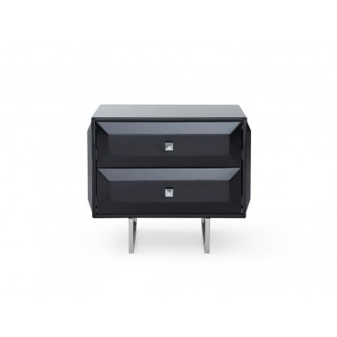 Abrazo Night Stand In High Gloss Black With 2 Self-close Drawers - Front