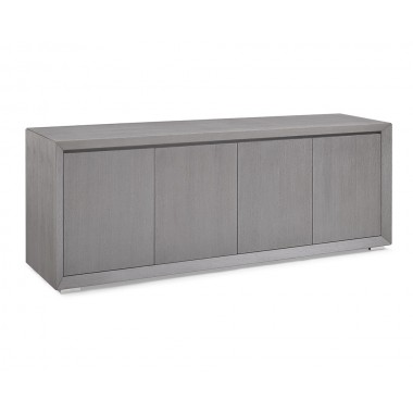 Whiteline Modern Living Pendenza Buffet 4 Door With Gray Oak Veneer/High Gloss White And Polished Stainless Steel Body Hover