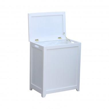 Oceanstar White Finished Rectangular Laundry Wood Hamper with Interior Bag Hover