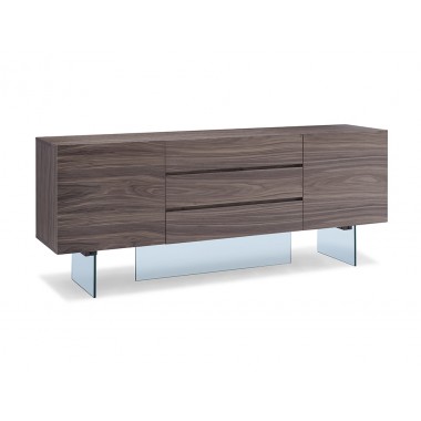 Whiteline Modern Living Roxana Buffet In Grey Oak/Walnut Veneer With Clear Glass Base Hover