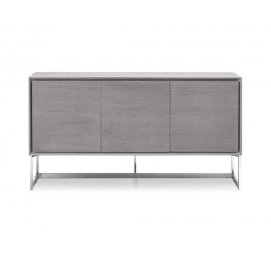 Whiteline Modern Living Fiona Buffet Gray Oak Veneer/High Gloss White Body Polished Stainless Steel Legs Hover