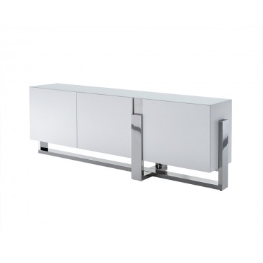 Whiteline Modern Living Blake Buffet With 5mm Tempered Crystal Frosted Glass Top And Matte White Polished Stainless Steel Base Hover