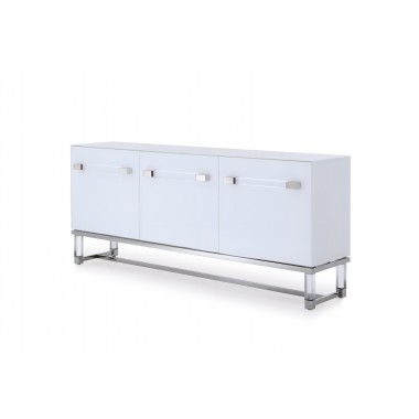 Whiteline Modern Living Brianna Buffet In High Gloss Black/White In Polished Stainless Steel Frame And Acrylic Legs And Handles Hover