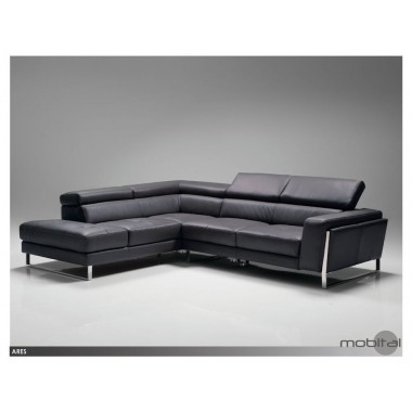 Ares LSF Sectional Slate Grey Top Grain Leather with Side Split and Polished Stainless Steel