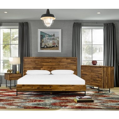Cusco 3 Piece Acacia King Bed and Nightstands Bedroom Set  - Lifestyle