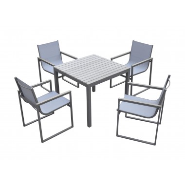 Bistro Dining Set Grey Powder Coated Finish (Table with 4 chairs) - White BG