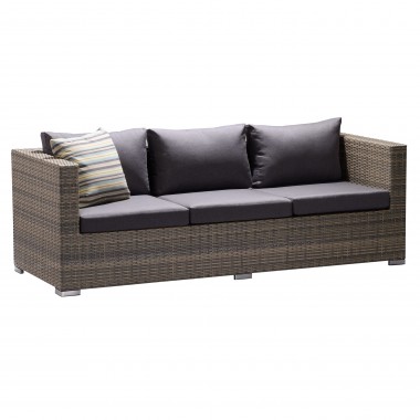 Armen Living Nina 3 piece Outdoor Rattan Sectional Set with Dark Brown Cushions and Modern Accent Pillows Hover