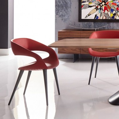 Shape Chair in Red PU With Wood Legs - Lifestyle