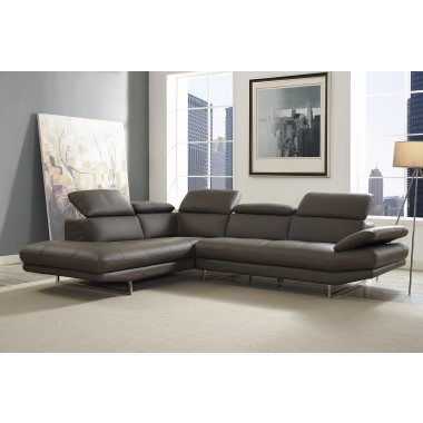 Pandora Sectional In Dark Gray Italian Leather