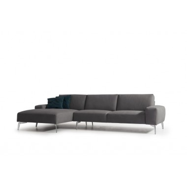 Whiteline Modern Living Negramaro Sectional With Chaise On Left When Facing In Dark Grey Top Grain Italian Leather With Metal Legs Hover
