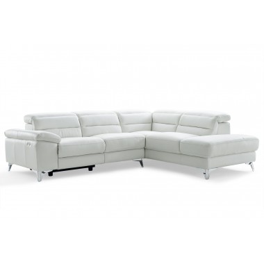 Whiteline Modern Living Johnson Sectional WIth Chaise On Right When Facing In White Top Grain Italian Leather Hover